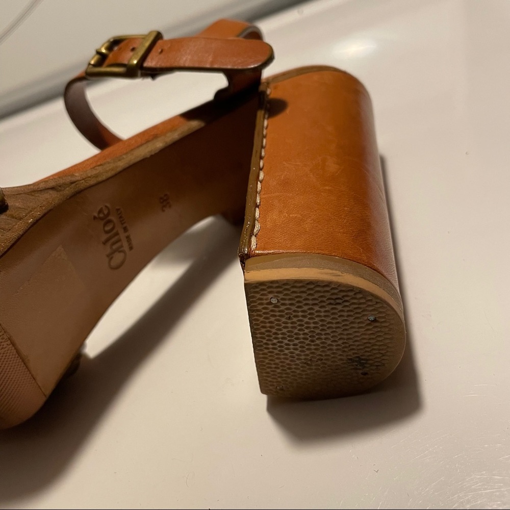 Chloe Clog Cognac Brown Platform Chunky Heels - Picture 16 of 17